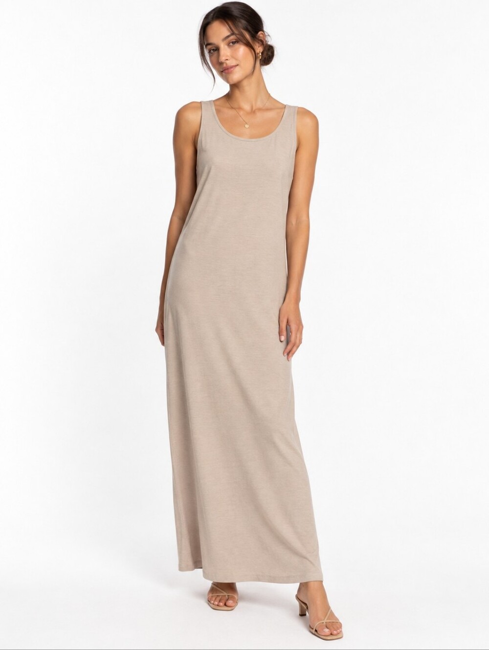 Vintage Sheri Martin Beige Jumper Maxi Dress Lagenlook Modest Minimalist Granola